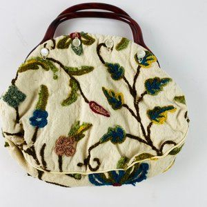 Handmade Small Satchel Tote Embroidery Floral Pear
